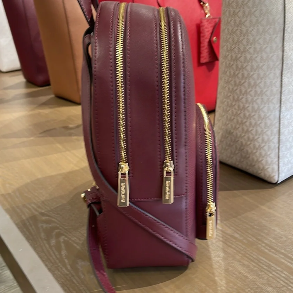 Michael Kors Jaycee Medium Pebbled Leather Backpack
 Oxblood/Golden NWT - Picture 4 of 16